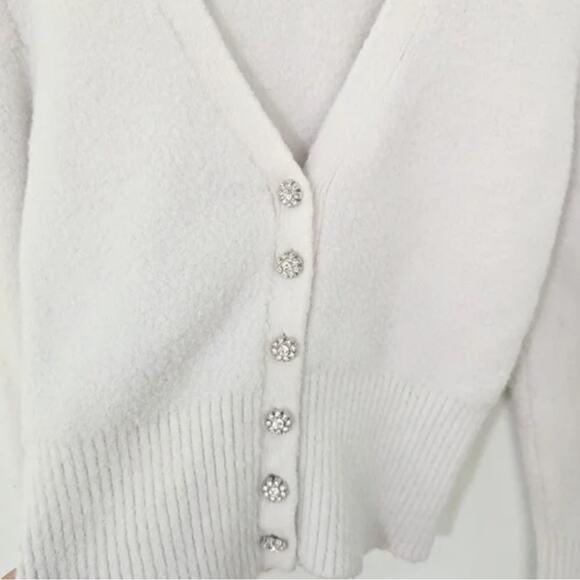 Zara NWOT super soft white sweater gorgeous Sparkly Diamond Buttons Size Medium - Picture 8 of 9